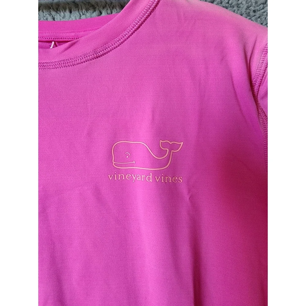 Vineyard Vines Rash Guard Kids Size M 10-12 Pink Long Sleeve Whale Logo Swim Top